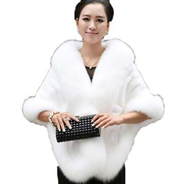 Women's Winter Faux Fur Wedding Bride Wrap Shawl Cape Cloak Evening Jacket PS37 White