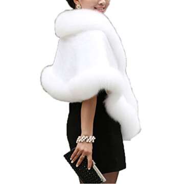 Women's Winter Faux Fur Wedding Bride Wrap Shawl Cape Cloak Evening Jacket PS37 White