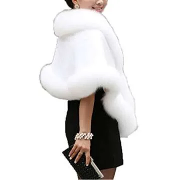 Women's Winter Faux Fur Wedding Bride Wrap Shawl Cape Cloak Evening Jacket PS37 White