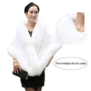 Women's Winter Faux Fur Wedding Bride Wrap Shawl Cape Cloak Evening Jacket PS37 White