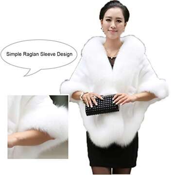 Women's Winter Faux Fur Wedding Bride Wrap Shawl Cape Cloak Evening Jacket PS37 White