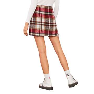 MakeMeChic Women's Plaid Skirt High Waisted Pencil Mini Skirt D Beige red M