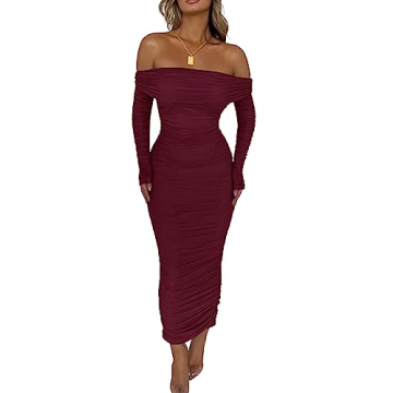 Elegant PRETTYGARDEN Women's Maxi Bodycon Dress in Wine Red