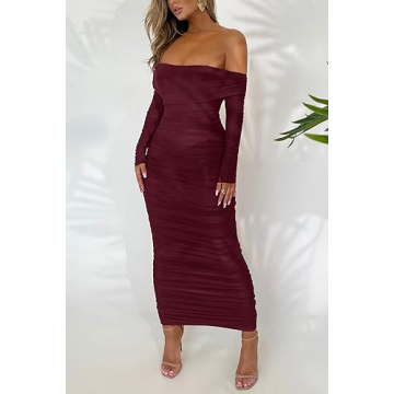 Elegant PRETTYGARDEN Women's Maxi Bodycon Dress in Wine Red