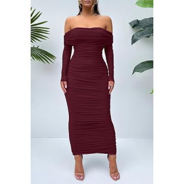 Elegant PRETTYGARDEN Women's Maxi Bodycon Dress in Wine Red