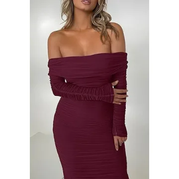 Elegant PRETTYGARDEN Women's Maxi Bodycon Dress in Wine Red