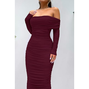 Elegant PRETTYGARDEN Women's Maxi Bodycon Dress in Wine Red