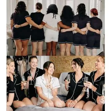 SWOMOG Womens Button Down Pajamas Set Short Sleeve Sleepwear Bride Soft Pj Lounge Sets XS-3XL Black Small