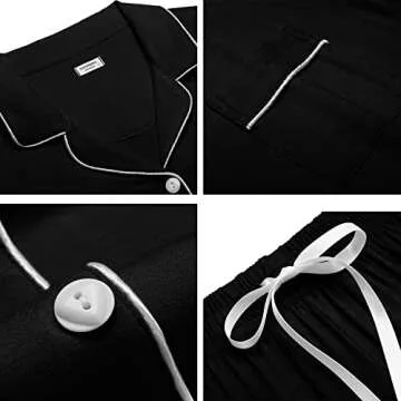 SWOMOG Womens Button Down Pajamas Set Short Sleeve Sleepwear Bride Soft Pj Lounge Sets XS-3XL Black Small