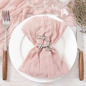 Socomi Pink Cheesecloth Napkins Easter Spring Napkins Set of 10 Boho Washable Dinner Table Napkins f...