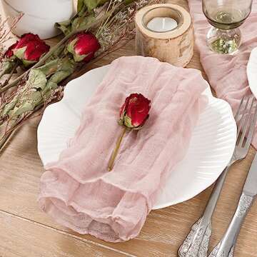 Socomi Pink Cheesecloth Napkins Easter Spring Napkins Set of 10 Boho Washable Dinner Table Napkins for Wedding Party Baby Shower Birthday Party Decor
