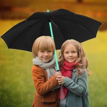 BESTKEE Lightsaber Umbrella LED Light up Golf Umbrellas with 7 Color Changing On The Shaft/Built in Torch at Bottom (Black)