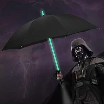 BESTKEE Lightsaber Umbrella LED Light up Golf Umbrellas with 7 Color Changing On The Shaft/Built in Torch at Bottom (Black)