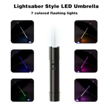 BESTKEE Lightsaber Umbrella LED Light up Golf Umbrellas with 7 Color Changing On The Shaft/Built in Torch at Bottom (Black)