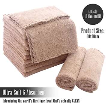 TENSTARS 12 Pack Premium Washcloths Set - Quick Drying - Soft Microfiber Coral Velvet Highly Absorbe...