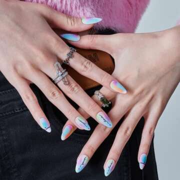 Tie Dye Press on Nails Short Almond, GLAMERMAID Glue on Nails for Mother's Day Gift | Color False Nail Kits with Heart design, Rainbow Stick on Nails Sets for Women Girlfriend,Fake Nails Short