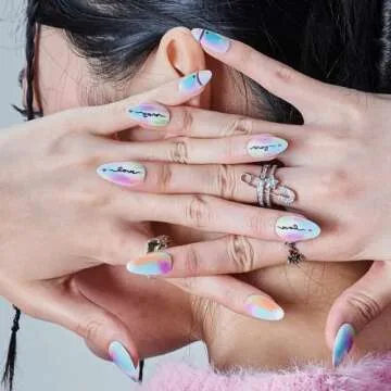 Tie Dye Press on Nails Short Almond, GLAMERMAID Glue on Nails for Mother's Day Gift | Color False Nail Kits with Heart design, Rainbow Stick on Nails Sets for Women Girlfriend,Fake Nails Short