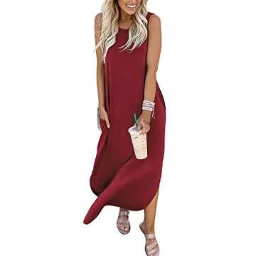 ANRABESS Women Casual Loose Sundress Sleeveless Split Maxi Long Beach Shirt Dress Travel Vacation 20...