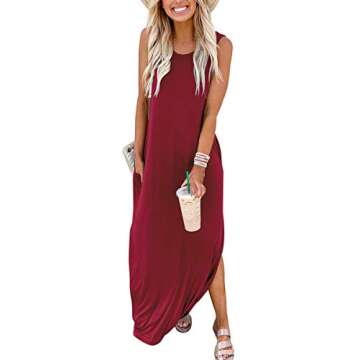 ANRABESS Women Casual Loose Sundress Sleeveless Split Maxi Long Beach Shirt Dress Travel Vacation 2025 Summer Outfits WineRed Medium