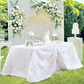 B-COOL White Table Cloth Rectangle 60 x102 Inches for Parties Rosette Wedding Tablecloth Party Table...