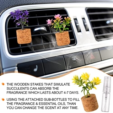 6 Cute Succulent Car Vent Clips with Essential Oil Sprayer