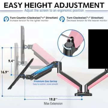 MOUNTUP Dual Monitor Stand - Gas Spring Adjustable Arm