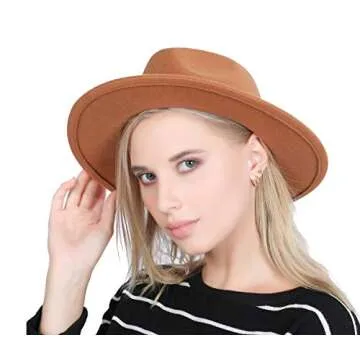 Lanzom Women Lady Retro Wide Brim Floppy Panama Hat Belt Buckle Wool Fedora Hat Fit Size 6 8/7-7 1/4 (Khaki, One Size)