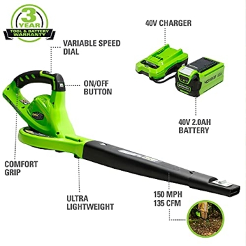 Lightweight Greenworks 40V Leaf Blower/Sweeper for Lawn Care