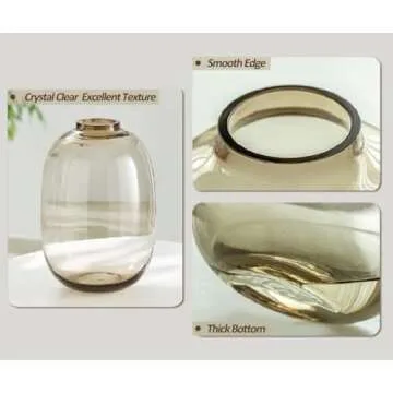 GeLive Brown Glass Vase Round Clear Vase Primary Colored Glass Vase for Centerpiece Tabletop Flower Vase Long Vase for Stem Branch Artificial Fresh Flower Home Indoor Decoration Modern Vase (Brown)