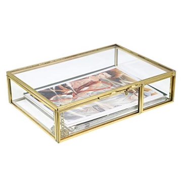 Hipiwe Gold Glass Photo Box - Vintage Jewelry & Keepsake Display Organizer