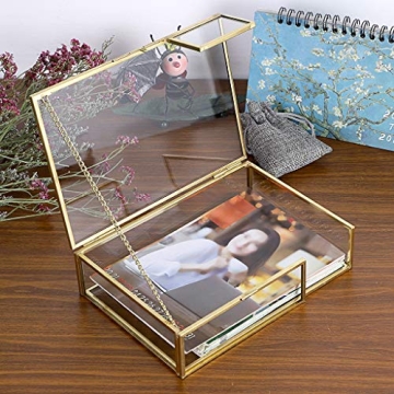Hipiwe Gold Glass Photo Box Vintage Jewelry Organizer