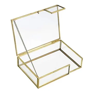 Hipiwe Gold Glass Photo Box Vintage Jewelry Organizer