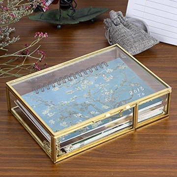 Hipiwe Gold Glass Photo Box Vintage Jewelry Organizer