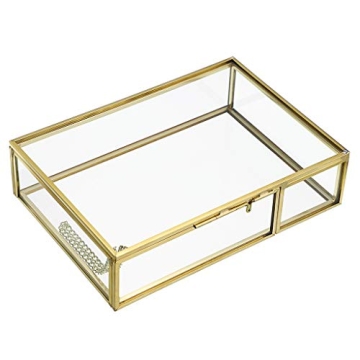 Hipiwe Gold Glass Photo Box Vintage Jewelry Organizer