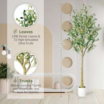 Skinny Olive Tree 6ft, Artificial Trees for Home Decor Indoor with Adjustable Branches and Lifelike Fruits- Easy Assembly, Low Maintenance (Skinny Olive Tree, 6ft)