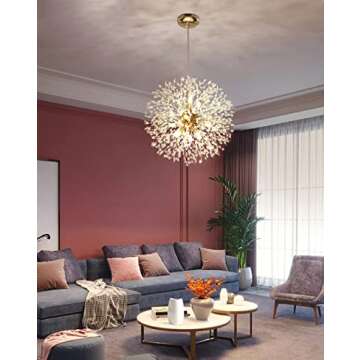 Mivenda Gold Crystal Chandeliers 12-Light Modern Dandelion Light Fixture,Firework Chandelier,Persona...