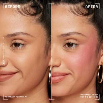 NYX PROFESSIONAL MAKEUP Buttermelt Powder Blush, Fade and Transfer-Resistant Blush, Up to 12HR Make Up Wear, Vegan Formula - For The Butta