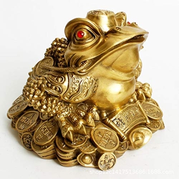 AMTOOCH Feng Shui Money Frog Brass Statue Home Decoration Sculpture Golden Figurine Decor Attract Go...