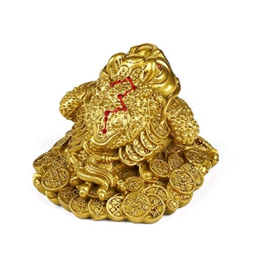 AMTOOCH Feng Shui Money Frog Brass Statue for Good Luck