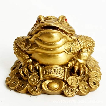 AMTOOCH Feng Shui Money Frog Brass Statue for Good Luck
