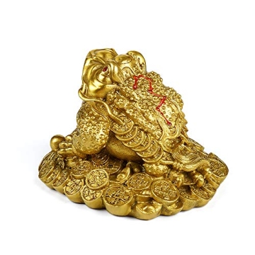AMTOOCH Feng Shui Money Frog Brass Statue for Good Luck