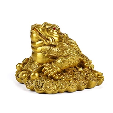 AMTOOCH Feng Shui Money Frog Brass Statue for Good Luck