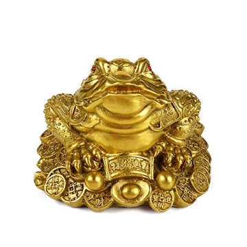 AMTOOCH Feng Shui Money Frog Brass Statue for Good Luck