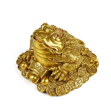 AMTOOCH Feng Shui Money Frog Brass Statue for Good Luck