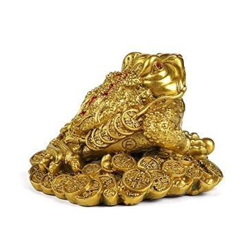 AMTOOCH Feng Shui Money Frog Brass Statue for Good Luck