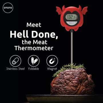 OTOTO Hell Done Halloween Meat Thermometer Digital - Spooky Food Thermometer for Cooking, Devil Ther...