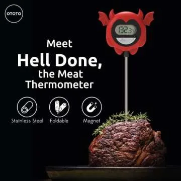 OTOTO Hell Done Halloween Meat Thermometer Digital - Spooky Food Thermometer for Cooking, Devil Ther...