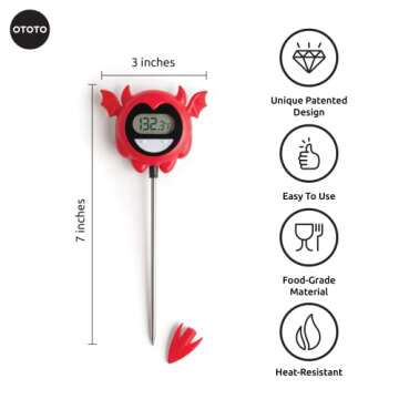 OTOTO Hell Done Halloween Meat Thermometer Digital - Spooky Food Thermometer for Cooking, Devil Thermometer for Meat, Digital Thermometer, Cooking Gifts