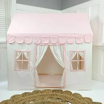 Kids Pink White Cotton Canvas Playhouse Indoor Play Tent