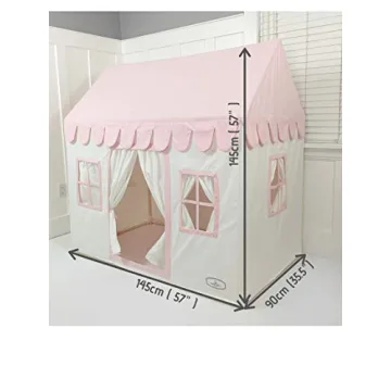 Kids Pink White Cotton Canvas Playhouse Indoor Play Tent